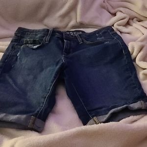 Dark blue denim long shorts